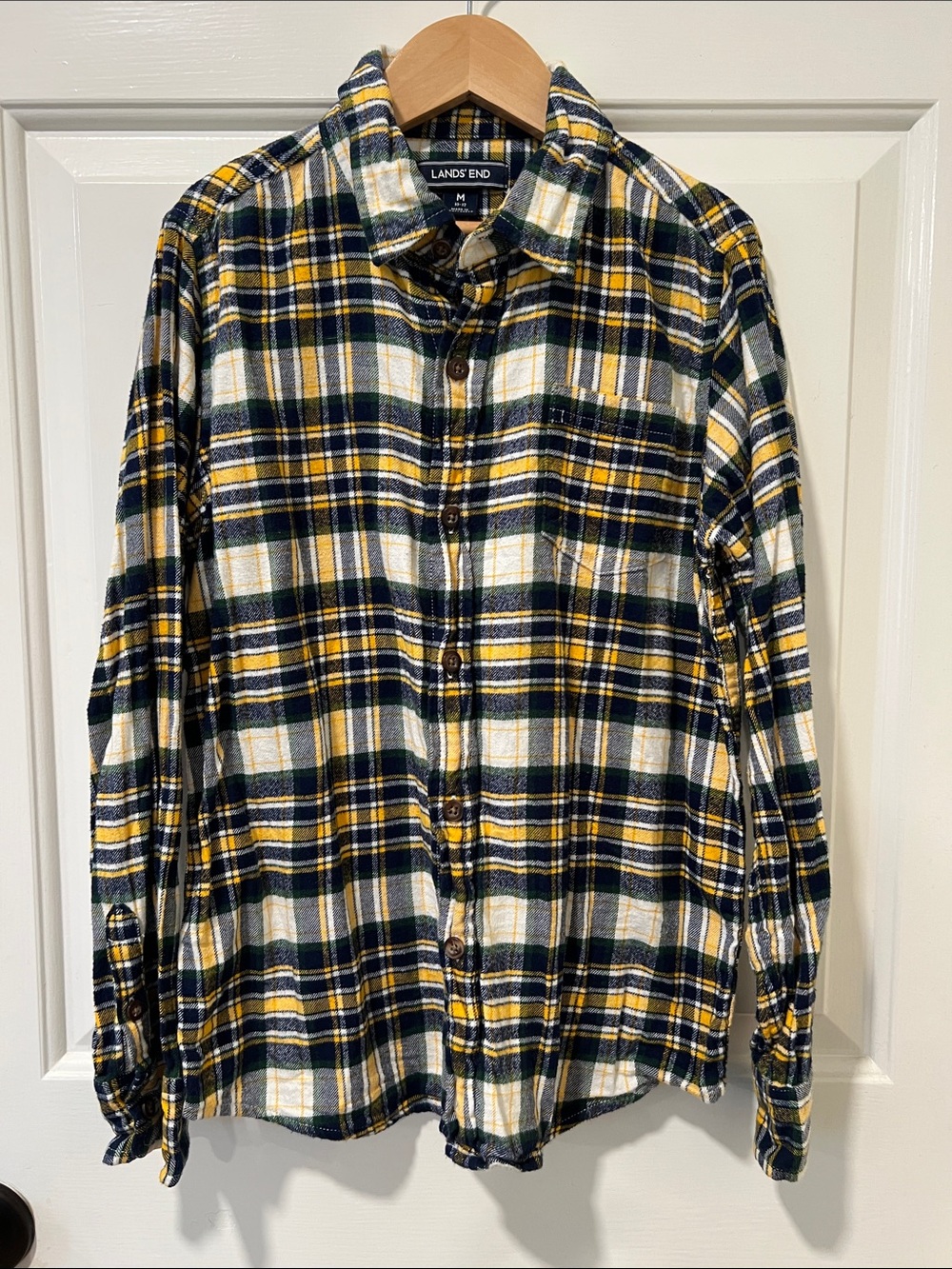 Lands' End Yellow and Navy Plaid Button-Down Shirt